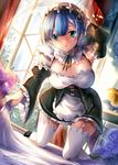  dress maid re_zero_kara_hajimeru_isekai_seikatsu rem_(re_zero) stockings thighhighs umakatsuhai 