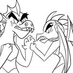  anger_vein angry anthro black_and_white dragon duo eyebrows female fight friendship_is_magic garble_(mlp) horn kl0ndike male monochrome my_little_pony princess_ember_(mlp) wings 