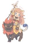  animal_ears barefoot blade_(galaxist) blue_eyes blush chimera fang farfalia full_body goat lion lion_ears lion_girl lion_tail long_hair monster open_mouth pink_hair polearm pop-up_story riding snake spear tail toeless_legwear weapon white_background 