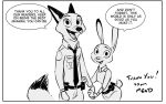  anthro canid canine clothed clothing dialogue disney duo english_text female fox fur judy_hopps lagomorph male mammal mistermead nick_wilde police_uniform rabbit simple_background speech_bubble text uniform white_background zootopia 
