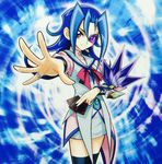  1girl blue_hair kamishiro_rio long_hair looking_at_viewer pose red_eyes scan school_uniform skirt uniform yu-gi-oh! yuu-gi-ou_zexal 