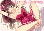  anklet anniversary barefoot blue_eyes bracelet breasts brown_hair feet flower hair_flower hair_ornament ichinose_shiki idolmaster idolmaster_cinderella_girls idolmaster_cinderella_girls_starlight_stage jewelry large_breasts long_hair looking_at_viewer necklace open_mouth saki_chisuzu smile solo 