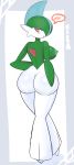  absurd_res areola big_butt blush breasts butt cloroxformius crossgender embarrassed female gallade hi_res humanoid looking_back nintendo nipples not_furry nude open_mouth pok&eacute;mon pok&eacute;mon_(species) rear_view solo speech_bubble standing video_games 