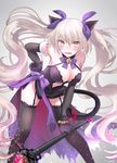  alternate_costume alternate_hairstyle animal_ears bare_shoulders bell bell_collar black_gloves black_legwear blush breasts cat_ears cat_tail cleavage collar elbow_gloves fang fate/grand_order fate/kaleid_liner_prisma_illya fate_(series) garter_straps gloves jeanne_d'arc_(alter)_(fate) jeanne_d'arc_(fate)_(all) large_breasts long_hair looking_at_viewer magical_girl navel open_mouth solo sushimaro tail thighhighs twintails very_long_hair wand white_hair yellow_eyes 