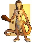  anthro baboon clothing dreadlocks feet fur hair loincloth male mammal monkey primate solo tattoo tribal weapon 