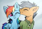  &lt;3 2016 blue_feathers blue_fur blush clothed clothing duo earth_pony equine feathered_wings feathers female feral friendship_is_magic fur hair hioshiru horse mammal multicolored_hair my_little_pony one_eye_closed pegasus pony quibble_pants_(mlp) rainbow_dash_(mlp) rainbow_hair smile wings 