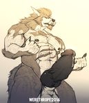  2016 abs anthro balls biceps big_penis black_penis body_hair brown_hair canine cum cum_drip dripping erection flexing fur hair hyper hyper_penis jewelry knot male mammal muscular muscular_male necklace nude pecs penis precum solo standing thick_penis veiny+penis were werethrope werewolf wolf 