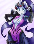  5_fingers ambris anthro blue_eyes breasts clothed clothing cosplay equine eyelashes female friendship_is_magic gun hair holding_object holding_weapon horn mammal my_little_pony overwatch purple_hair ranged_weapon rarity_(mlp) simple_background solo unicorn video_games weapon white_background wide_hips widowmaker_(overwatch) 