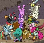  big_macintosh_(mlp) clothed clothing discord_(mlp) draconequus dragon equine eyes_closed feathered_wings feathers female feral foudubulbe friendship_is_magic fur green_eyes group hair hat horn low_res mammal multicolored_hair my_little_pony pegasus pink_hair pinkie_pie_(mlp) rainbow_dash_(mlp) rainbow_hair spike_(mlp) staff unicorn white_hair wings 