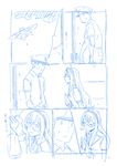  1girl admiral_(kantai_collection) blue bug cicada comic door glasses highres insect kantai_collection monochrome norakura_(nr_kura) ooyodo_(kantai_collection) sketch sweat translation_request 