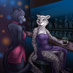  alcohol anthro beverage black_fur blue_eyes butt clothing disney dress duo fabienne_growley feline female female/female fur green_eyes grey_fur heresy_(artist) leopard mammal naturalist_panther panther smile snow_leopard spots spotted_fur whiskers zootopia 