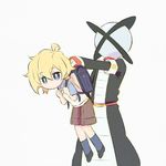  alpha_omega_nova backpack bag blackholian blonde_hair blue_eyes child grey_background jitome kneehighs mt.somo multiple_boys randoseru shirt_grab shorts simple_background socks spoilers uchuu_patrol_luluco younger 