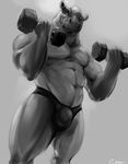  abs anthro belly biceps black_eyes cathricorn clenched_teeth clothing exercise front_view hippopotamus jockstrap looking_at_viewer male mammal manly mature_male muscular muscular_male pecs simple_background solo standing teeth underwear weights workout 