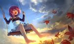  autumn bad_id bad_pixiv_id barefoot closed_eyes cloud feet highres leaf observerz original panties pink_hair short_hair sky solo striped striped_panties swing underwear 