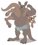  2016 age_difference anthro anti_dev armpit_lick armpits barefoot belly biceps black_nose brown_fur bulge butt butt_blush canine clothing duo ear_piercing facial_hair father father_and_son flexing fur gunnar gunnar&#039;s_dad hair hi_res incest jewelry kangaroo licking looking_at_viewer male male/male mammal marsupial musclegut nipples nude parent piercing pink_hair pose simple_background slightly_chubby son tongue tongue_out tongue_piercing underwear white_background yellow_sclera 