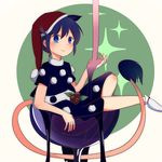  animal_ears blue_eyes blue_hair blush buna_shimeji_(keymush) crop_top crop_top_overhang cup doremy_sweet dress extra_ears food fruit in_container in_cup layered_dress looking_at_viewer minigirl raspberry short_hair sitting smile socks solo sparkle_background spilling syrup tail tapir_ears tapir_tail touhou 