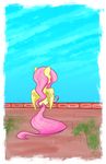  blue_sky cutie_mark day equine feathered_wings feathers female feral flamevulture17 fluttershy_(mlp) friendship_is_magic fur hair long_hair mammal my_little_pony outside pegasus pink_hair sitting sky solo wings yellow_feathers yellow_fur 