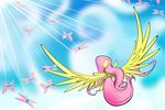  arthropod butterfly day equine faceless feathered_wings feathers female feral flamevulture17 fluttershy_(mlp) flying friendship_is_magic hair hooves insect mammal my_little_pony outside pegasus pink_hair sky solo sun wings yellow_feathers 