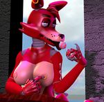  3d_(artwork) animatronic breasts canine digital_media_(artwork) female five_nights_at_freddy&#039;s fox foxy_(fnaf) hair looking_at_viewer machine mammal nipples nude robot smile source_filmmaker venny video_games 