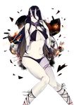  ;) arm_behind_back bare_shoulders battleship_hime battleship_summer_hime bikini black_bikini black_hair breasts covered_nipples gevjon glowing glowing_eye groin hair_between_eyes horns kantai_collection knees_together_feet_apart large_breasts long_hair looking_at_viewer machinery navel one_eye_closed oni_horns red_eyes shinkaisei-kan side-tie_bikini sitting smile solo swimsuit twitter_username 