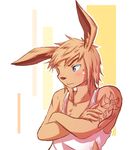  anthro blush clothing fur male repeat_(visual_novel) shirokoi simple_background sissel_(repeat) solo tattoo 