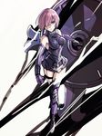  absurdres armor armored_boots armored_dress blue_eyes boots breasts fate/grand_order fate_(series) gauntlets hair_over_one_eye highres looking_at_viewer mash_kyrielight medium_breasts purple_hair shield shimo_(s_kaminaka) short_hair solo 