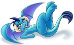  2016 ambris anthro anus armpits blue_scales blush dragon fangs female friendship_is_magic horn legs_up looking_at_viewer lying membranous_wings my_little_pony nude open_mouth princess_ember_(mlp) pussy scales scalie simple_background solo tongue tongue_out white_background wings 