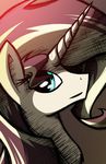  absurd_res blue_eyes equestria_girls equine eyelashes female feral flamevulture17 hi_res horn looking_at_viewer mammal my_little_pony ridged_horn simple_background solo sunset_shimmer_(eg) unicorn 