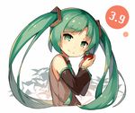  39 blush detached_sleeves green_eyes green_hair hatsune_miku lino-lin long_hair looking_at_viewer simple_background smile solo twintails vocaloid white_background 