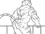  2015 anthro back_muscles biceps big_muscles butt feline fur hair looking_away male mammal monochrome muscular muscular_male nude piercing simple_background solo standing steven_ciervyena stripes tiger white_background 