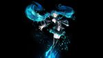  1girl aqua_hair black female hatsune_miku headphones long_hair osamu_(jagabata) skirt solo thighhighs tie twintails vocaloid 