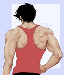  be-quieter black_hair character_name facing_away from_behind hajime_no_ippo hand_on_hip male_focus muscle sendou_takeshi solo tank_top unmoving_pattern upper_body 