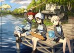  aki_(girls_und_panzer) ankle_boots boots brown_eyes brown_hair bt-42 bucket commentary_request emblem fish fishing fishing_rod frame girls_und_panzer green_eyes grey_skirt ground_vehicle hair_between_eyes hat highres instrument jacket kantele kawakami_rokkaku keizoku_(emblem) keizoku_military_uniform light_brown_hair long_hair mika_(girls_und_panzer) mikko_(girls_und_panzer) military military_uniform military_vehicle miniskirt motor_vehicle multiple_girls pants pants_rolled_up pants_under_skirt pleated_skirt protected_link red_hair river short_hair short_twintails skirt tank track_jacket track_pants twintails uniform 