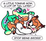  blush bubsy bubsy_(series) cat cuteosphere feline fur gecko gex gex_(series) green_scales lizard lynx mammal orange_fur reptile scales scalie video_games 