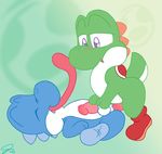  balls blue_yoshi cute green_yoshi long_tongue mario_bros nintendo penis tongue video_games yoshi 