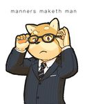  5_fingers brown_eyes canine dog eyewear glasses jeck male mammal necktie pawpads shiba_inu simple_background solo suit young 