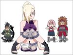  2boys 2girls akimichi_chouji aliasing bloggerman blush breasts haruno_sakura multiple_boys multiple_girls nara_shikamaru naruto pussy shadow simple_background sitting squatting standing tagme uncensored white_background yamanaka_ino 