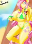  2016 anthro anthrofied areol big_breasts bikini blue_eyes blush breasts clothing cutie_mark equine female fluttershy_(mlp handmantoot mammal my_little_pony nipples pegasus solo swimsuit undressing wings 