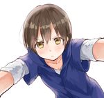  bad_id bad_pixiv_id bokura_wa_minna_kawaisou brown_hair kawai_ritsu looking_at_viewer pomu short_hair solo white_background yellow_eyes 