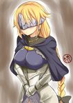  armor blonde_hair blush braid breasts cosplay dark_souls_iii earrings fate/apocrypha fate/grand_order fate_(series) fire_keeper fire_keeper_(cosplay) gauntlets jeanne_d'arc_(fate) jeanne_d'arc_(fate)_(all) jewelry large_breasts long_hair look-alike mask setia_pradipta single_braid smile solo souls_(from_software) very_long_hair 