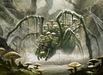  arachnid arthropod feral flora_fauna front_view fungi green_theme lars_grant-west magic_the_gathering official_art plant signature solo spider spider_web standing url 