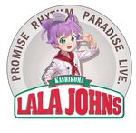  :d ahoge bad_id bad_pixiv_id blush bow brand_name_imitation buttons catchphrase chef_hat chef_uniform double_bun employee_uniform fast_food_uniform flat_top_chef_hat garrison_cap green_eyes hand_gesture hat long_sleeves looking_at_viewer manaka_lala open_mouth papa_john's pretty_(series) pripara purple_hair rr_(suisse200) shirt short_hair smile solo tareme twintails uniform upper_body v v_over_eye white_hat white_shirt 