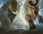  ambiguous_gender backlit charging duo fangs feral front_view horn landscape lars_grant-west macro magic_the_gathering mammal official_art roaring sabertooth_(feature) scalie sharp_teeth signature teeth url wurm 