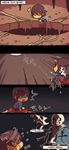  2boys 4koma =_= androgynous bone brown_hair comic d: death dust falling flying_sweatdrops frisk_(undertale) gasterblaster glowing glowing_eye grin highres hole hood hoodie korean multiple_boys open_mouth papyrus_(undertale) partially_translated plant sans scarf shaded_face shaking_head shirt skeleton smile ssalbulre striped striped_shirt sweatdrop tears translation_request tripping undertale v-shaped_eyebrows vines 