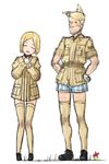  1boy 1girl animal_ears belt blonde_hair boxers coh england flower gloves military military_uniform original panties short_hair simple_background smile striped striped_panties white_background zettai_ryouiki 