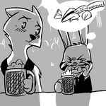  alcohol beer beverage black_and_white canine disney female fox fur jack_savage lagomorph mammal monochrome rabbit replytoanons simple_background skye_(zootopia) zootopia 