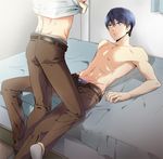  2boys bed blue_eyes free! lying male_focus mina_(o414) multiple_boys nanase_haruka_(free!) short_hair topless undressing yaoi 