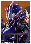 1girl arcee autobot blue_eyes breasts faceless glowing glowing_eyes jackson_darby kamizono_(spookyhouse) large_breasts machinery mecha open_mouth robot size_difference smile transformers transformers_prime twitter_username 