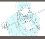  aqua cape closed_eyes ichigo_hitofuri instrument jida letterboxed male_focus monochrome music necktie playing_instrument smile solo touken_ranbu upper_body violin 