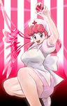  1girl blue_eyes breasts joy_(pokemon) large_breasts nakaba nurse nurse_cap pink_hair poke_ball pokemon pokemon_(anime) short_dress 